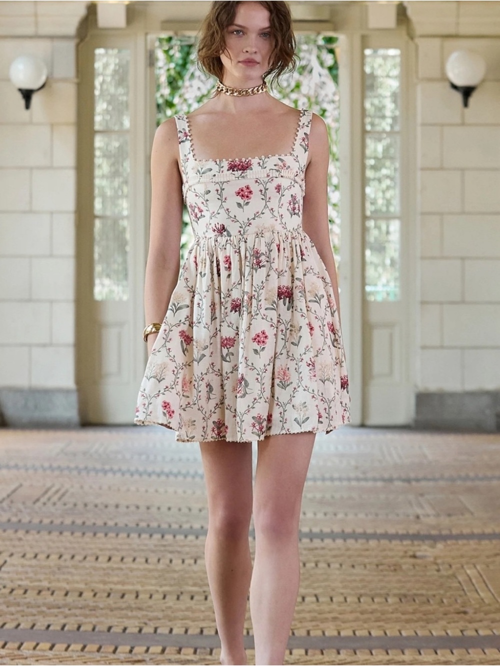 AGUA BY AGUA BENDITA Barbara Orquidea embellished floral-print linen mini dress